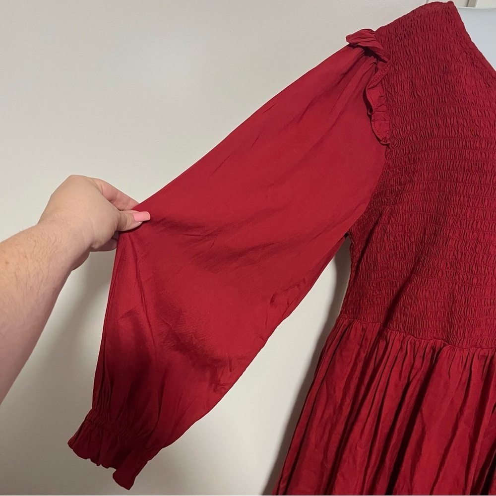 NWT beachlunchlounge Red Long Sleeve Dress Ruffles Smocking Plus Size XXL - Picture 4 of 8